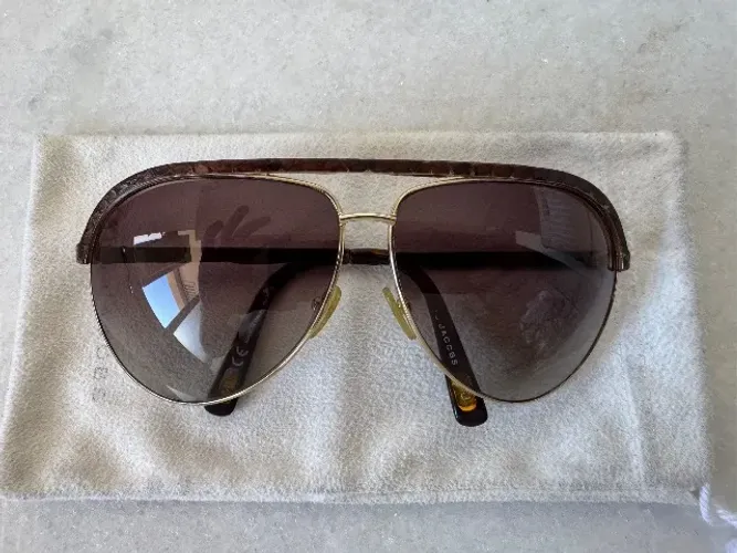 Óculos de Sol Aviador Marc Jacobs Original - Couro nas Hastes