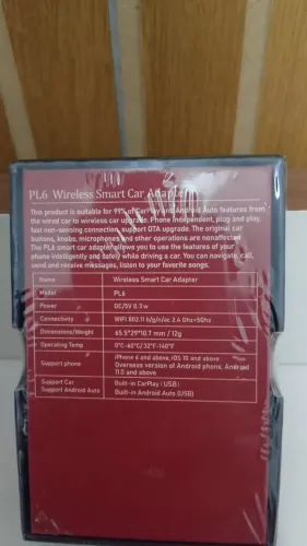 Adaptador Carplay Wireless Smart Car PL6