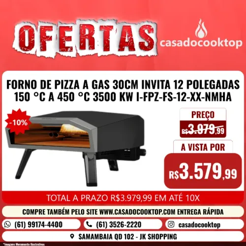 FORNO DE PIZZA A GAS 30CM INVITA 12 POLEGADAS 150 °C a 450 °C 3500 kW I-FPZ-FS-12-XX-NMHA
