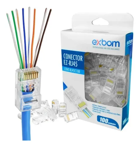 Kit 100 unidades Conector EZ-RJ45 Cat 5/5E CONT-RJ45V100 (NOVO)