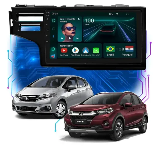 Central Multimídia Honda Fit e Wrv 2015 à 2021 Android 9Pol Carplay Gps Youtube Tv On Line