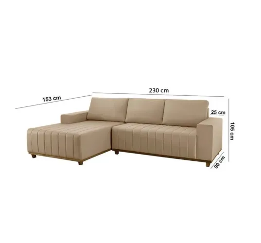 Sofá Fixo Com Chaise 2,3M Boreal Linho Com Molas Lado Direito