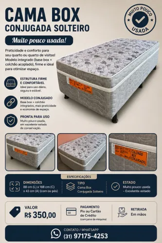 Cama Box Conjugada Solteiro 88x188x43cm - Excelente Estado