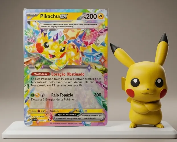 Carta Pokémon Pikachu ex + Miniatura Pikachu Chibi
