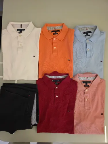 Polo Tommy Hilfiger - kit 6 peças 5 camisas polo + bermuda masculina preta