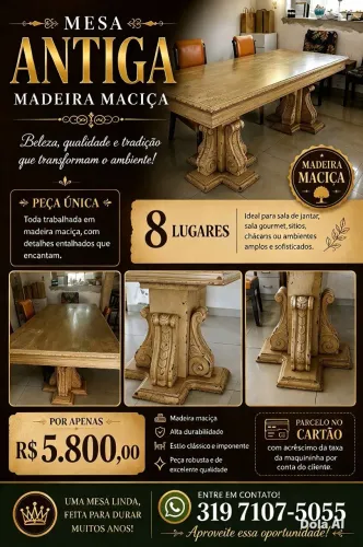 Mesa de madeira maciça 8lugares peço todo trabalhado mantendo a sua original