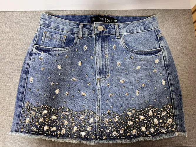 Saia Jeans 38 Bordada Vilon 