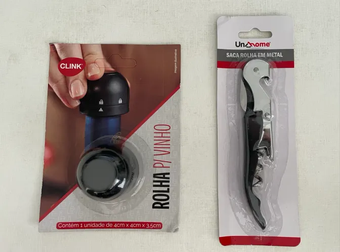 kit saca rolha de metal e rolha para vinho