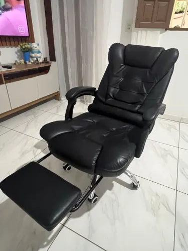 Cadeira De Escritório Presidente Ergonômica Couro Sintético Encosto Ajustável Com Trava E