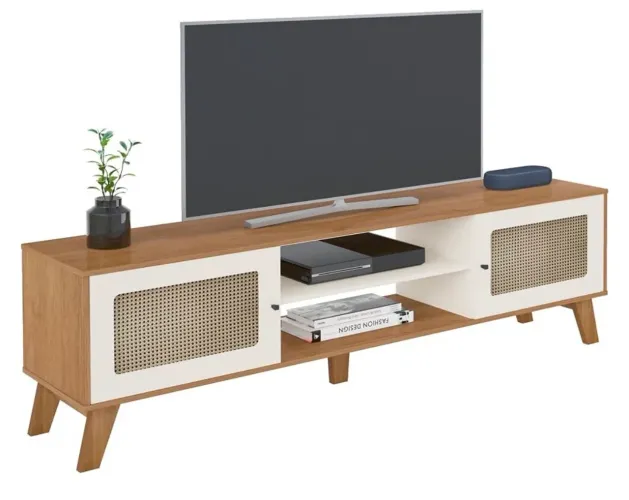 Rack Charlotte para Tv até 75" com 2 Portas, Cinamomo/Off White