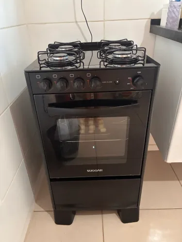 Fogão 4 Bocas Suggar Vidro Temperado Cook Glass Preto Bivolt