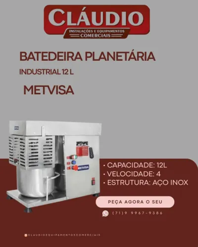 BATEDEIRA PLANETÁRIA INDUSTRIAL 12 LITROS METVISA 