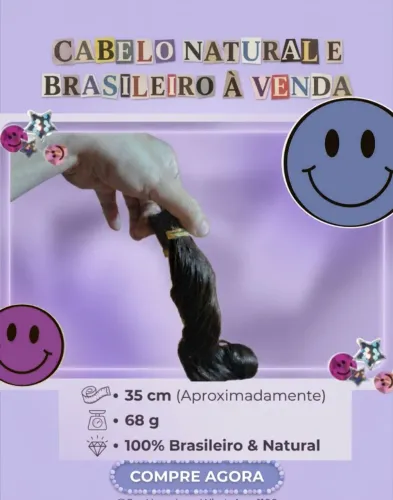 Cabelo humano ondulado e brasileiro. 68g/35cm.