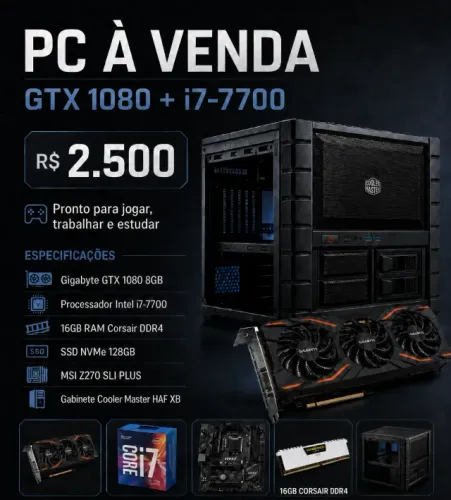 VENDO PC GAMER DE ALTO NÍVEL - i7, GTX 1080, 16GB RAM, 128 SSD NVMe