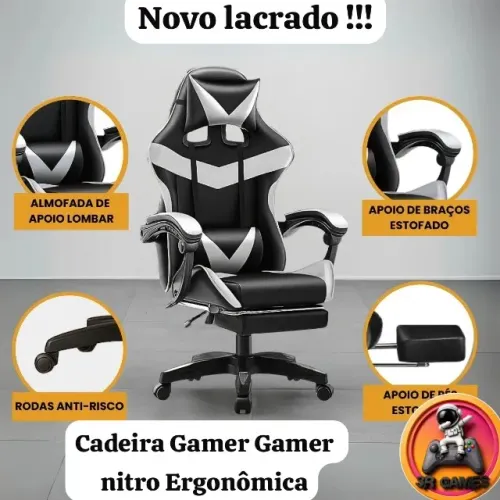 Cadeira De Escritório Gamer Nitro Ergonômica Estofado Couro