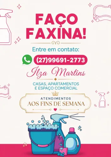 Faço Faxina em Casas e Apartamentos | Ilza Martins | Fins de Semana
