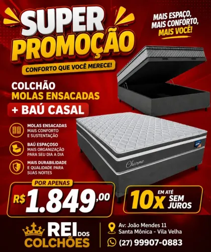 Colchão Molas Ensacadas Casal + Baú Casal