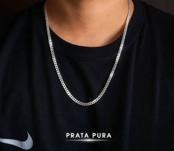 Corrente de Prata 925 Masculina 60 cm - Prata Pura