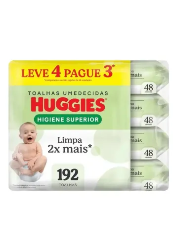 Kit 16 pacotes com 48 toalhas umedecidas Huggies no total de 768