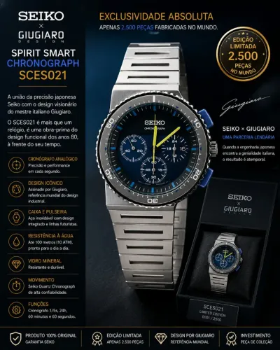 ? SEIKO GIUGIARO DESIGN SPIRIT SMART CHRONOGRAPH (Coroa torta) <br>Referência: SCES021