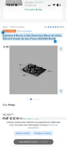 Cooktop 4 Bocas a Gás Electrolux Mesa de Vidro Efficient Grade de Aço Fosco (KE4GR) Bivolt