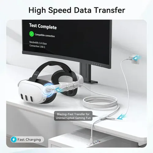 Cabo link para óculos VR carrega dados e bateria