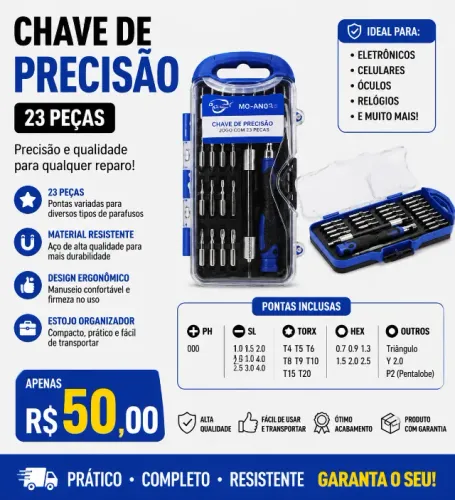 Kit Chave de Precisão 23 Peças para Celular, Notebook e Eletrônicos