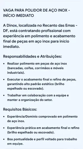 VAGA PARA POLIDOR DE AÇO INOX