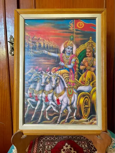 QUADRO INDIANO KRISHA E ARGUNA CARRUAGEM VINTAGE