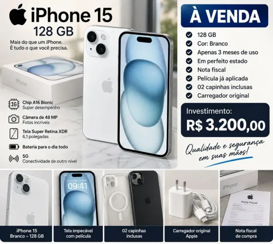 iPhone 15 128gb 3 meses de uso na garantia