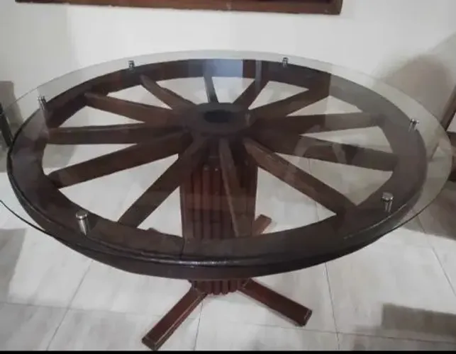 Mesa Rústica Roda Carreta 