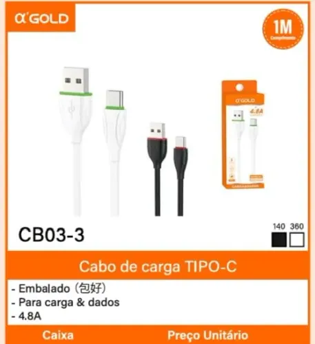 QUEIMA DE ESTOQUE -CABO DE CARGA IOS e TIPO-C 1M NO ATACADO - MÍN. 50 UNIDADES