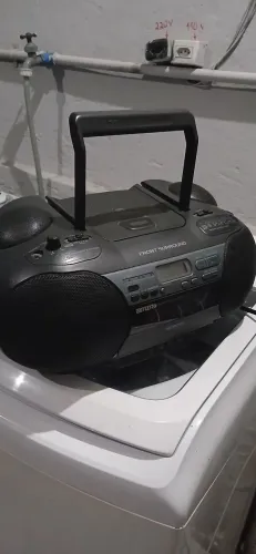 Som mini system portátil aiwa toca fita fitas