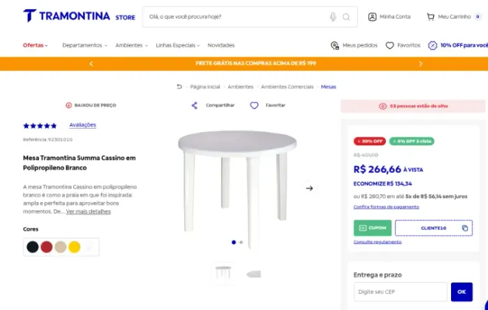 Mesa e cadeiras Tramontina