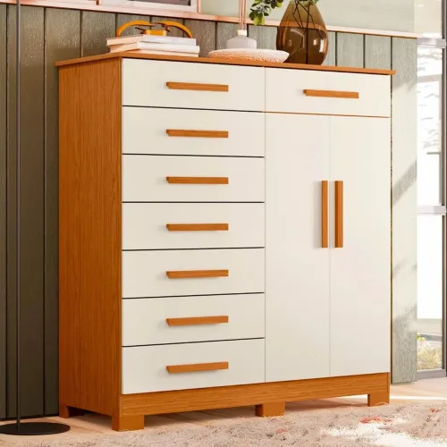 Cômoda Verona 2 Portas 8 Gavetas Com Cabideiro Cinamomo/Off White Albatroz