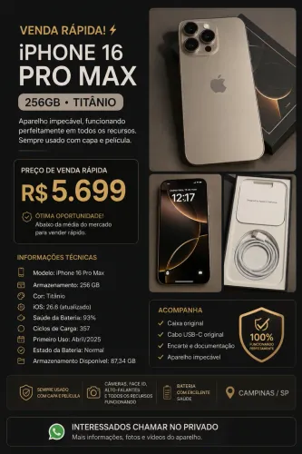 iPhone 16 Pro Max 256GB - Excelente Estado