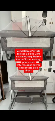 Berço Portátil Moises Co-bed Com Balanço Mosquiteiro e Cesto Cinza KaBaby