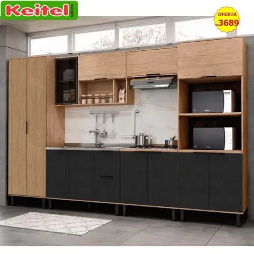Cozinha Modulada Toscana 6 Peças Freijó / Nero 100% MDF