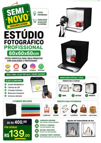 Estúdio fotográfico 60x60x60