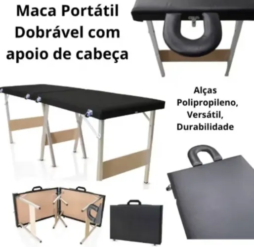 Maca portátil dobrável com apoio de cabeça.