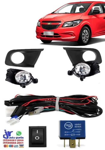 Kit Farol Milha Onix Joy 2017 2018 2019 Auxiliar Neblina + Moldura Preta