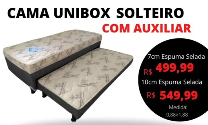Home Cama Box Conjugado de Espuma Solteiro c/ Cama Auxiliar Preto Floral 88x188x52