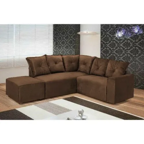 Sofá de Canto 5040 5 Lugares c/ Puff Suede Marrom Até 12x - Receba Hoje