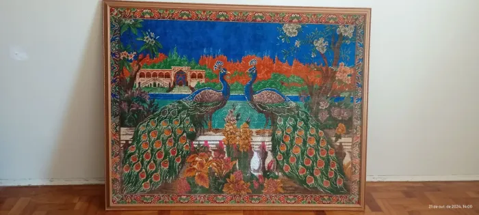 Quadro Bordado com Pavões - Decoração Clássica