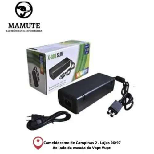 Fonte Xbox 360 Slim Bivolt Cabo de Força com 02 Pinos