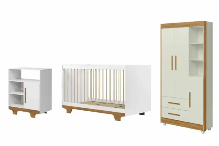 QUARTO BEBE COMPLETO C/ COLCHAO BRANCO/AMADEIRADO r433 