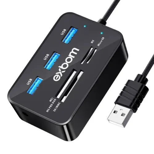 Hub USB e Leitor de Cartão de Memória 7 em 1 Exbom UH-R230
