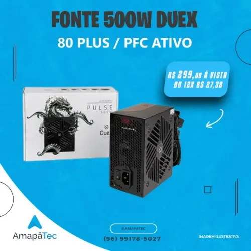Fonte Duex Pulse Pro 500W 80 Plus Bronze PFC Ativo