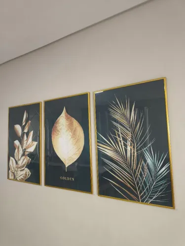 Imagens Decorativas Folhas Douradas - Kit 3 peças