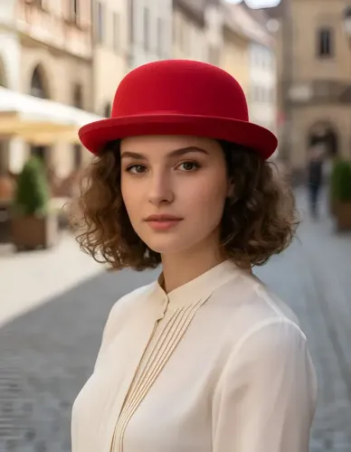 Chapéu feminino de feltro vermelho